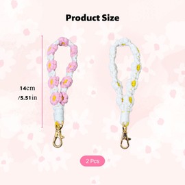 Lyivisk Pack of 2 Braided Flower Fabric Key Chain Macrame Lanyard Boho Style Gift for Women and Girls