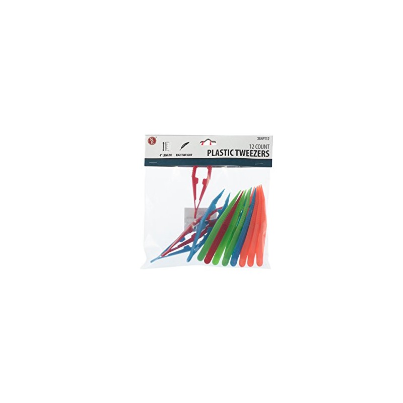 SE 4" Assorted Color Plastic Tweezers (12 Count) - 364PT12