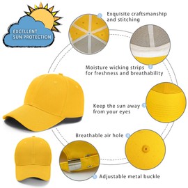 BEWDIO Yellow Youth Baseball Belts and Cap Sets, Solid Adjustable Size Softball Hats and Belt Sets(56-08)