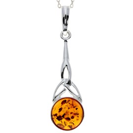 Genuine Cognac Baltic Amber & Sterling Silver Celtic Pendant without Chain - 708C