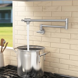 KES Pot Filler Faucet Brushed Nickel, 26" Over Stove Pot Filler with Heat-Resistant Cartridge, Kitchen Wall Mount Faucet with 360° Swing Arm, Stainless Steel, NSF Certified, KN927LFF18-BS