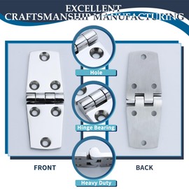 SHENGHUISS 4 Pcs 4" x 1.5" Boat Strap Hinge Door Hinge Marine Grade Stainless Steel 316 Hinge 6 Holes (102 mm X 38 mm) Casting Cabinet Hatch Door RVs Hinges w/Fasteners