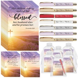 Spakon 75 Sets Mother's Day Church Gifts Bible Verse Notebooks Christian Pens with Organza Bags Religious Mother's Day Gifts for Mom
