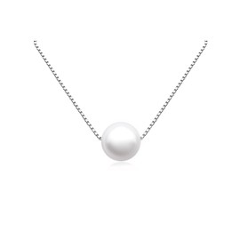 Sterling Silver Floating White Crystal Pearl Necklace, Bridesmaid Gift, White Pearl Necklace, Bridal Party Jewelry, Mother's Day GIft, Valentine's Day Present (18 inches)