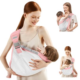 Baby Sling Carrier Newborn to Toddler,Updated Adjustable One Shoulder Labor-Saving Baby Holder Carrier,Tollder Sling Carrying 7-45 lbs（Summer-Pink5）