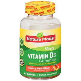 Nature Made Vitamin D3 2000 IU (50 mcg) Gummies Strawberry, Peach & Mango 90 EA