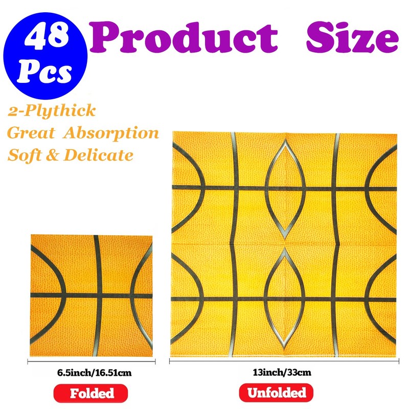 48Pcs Basketball Paper Napkins, 6.5in