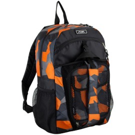 FUEL Backpack with Lunch Box Combo – 18.5 Inches Two Compartment Water Resistant Durable Adjustable Straps with Side Water Bottle Pockets 2 in 1 Set – Orange with Black