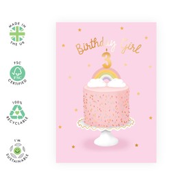 CENTRAL 23 Third Birthday Card for Girls - Happy 3rd Birthday Card - Age 3 - Three Year Old - Rainbow and Sprinkles Greeting Card - Kids - Daughter - Granddaughter - Comes With Fun Stickers