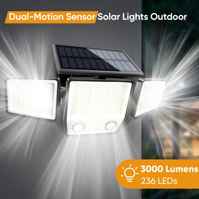 Solar Motion Sensor Outdoor Lights - 3000LM 236LEDs Outdoor Motion