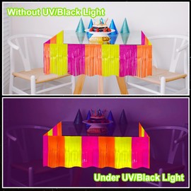 4 Packs 39 Ft Glow in The Dark Party Supplies Foil Fringe Garland, Neon Macaron Parade Float Glow Tinsel Streamers Banner Table Skirts for for Birthday Holiday Neon (Mix-Orange,Yellow,Fuchsia)