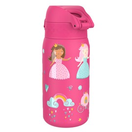 Ion8 Insulated Steel Water Bottle, 320 ml/11 oz, Leak Proof, Easy to Open, Secure Lock, Dishwasher Safe, Carry Handle, Flip Cover, Metal Water Bottle, Raised Print, Stainless Steel, Princess Design