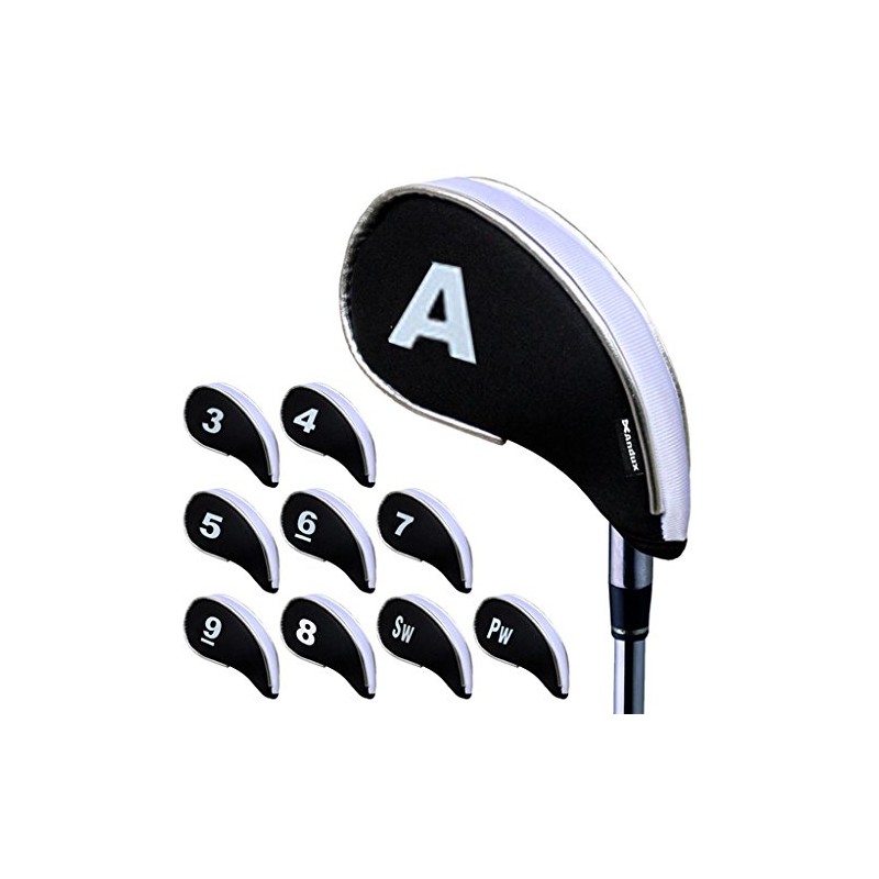 Andux Golf Iron Headcover with Zipper 10pcs/set White/Black