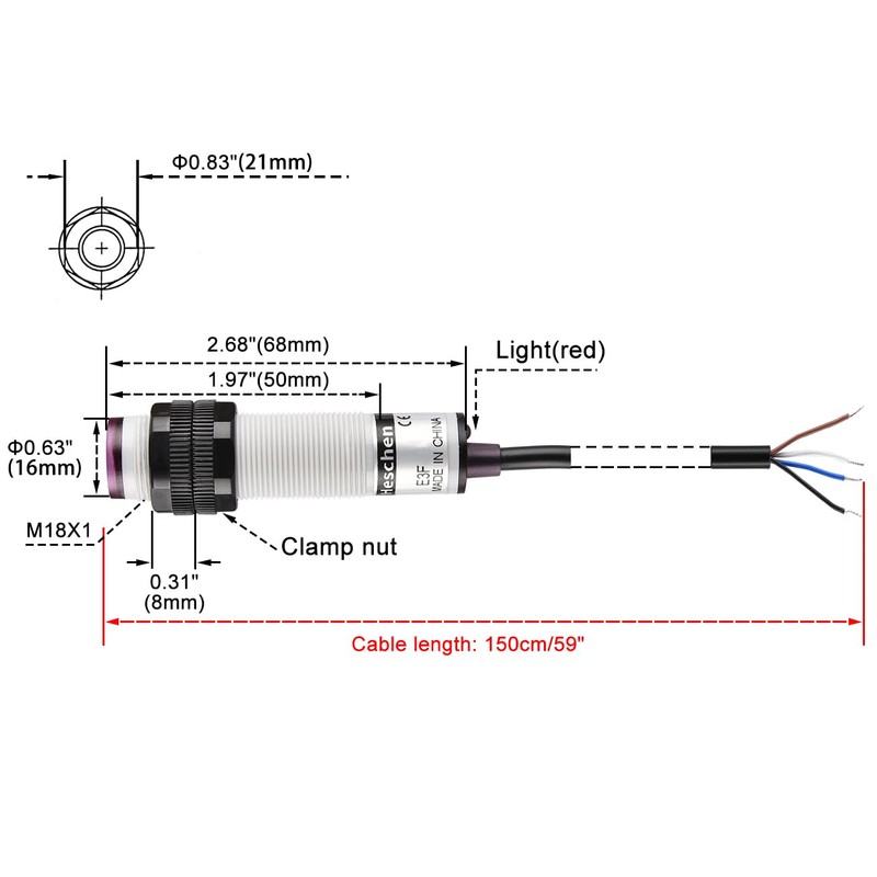 Heschen M18 Column Infrared Photoelectric Proximity Switch, Diffuse Reflection Type,