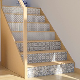 SEEKOI 15 PCS Stair Stickers Decals, Ethnic Tile Style Stair Riser Peel and Stick Vinyl Stickers, 39.7"x7.09" (Portuguese)