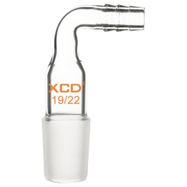 XCD Glass Bent Adapter, 1-Pack 90 Degree Bent Glass Inlet Adapter with 19/22 Male Glass Joint and 9 mm Hose Connection for Lab Use
