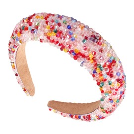 Vaguelly 1Pc Colorful Crystal Hair Hoop Glitter Headband for Weddings Parties Chic Beaded Hair Accessory for Women Brides and Bridesmaids Stylish Broadside Design