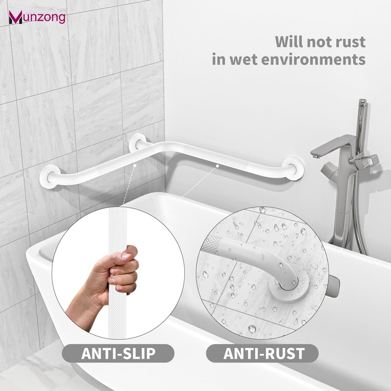 15 Inch Angled Shower Grab Bar, Munzong Anti Slip Chrome