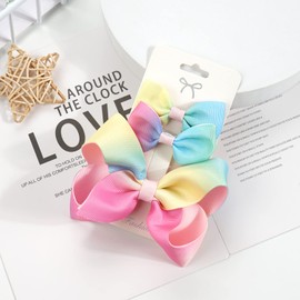 3PCS Hair Bows for Girls Hand-made Colorful Grosgrain Ribbon Hair Bows Alligator Clips Hair Accessories Barrettes for Little Teen Toddler Girls Kids (Pink Rainbow)