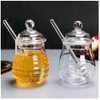 10 OZ Transparent Honey Jar with Dipper and Lid Glass