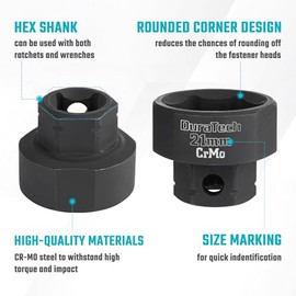 DURATECH 3/8" Drive Stubby Impact Socket Set, Low Profile Impact Sockets, 19-Piece, Metric, Size Covers 6-24mm, Cr-Mo Steel, Organized in Magnetic Storage Rail