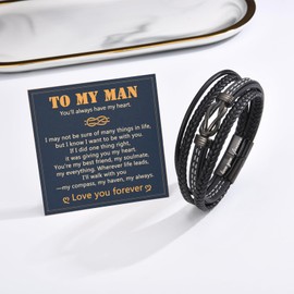 ADVIOK Gifts for Man Husband Boyfriend, Engraved Leather Bracelet Infinity Knot Birthday Valentines Christmas for Men Gift