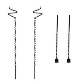 2 Pairs Minimalist Black Tassel Threader Dangle Earrings for Women - Punk Ear Climber Crawler Wrap Long Chain Ear Line Earrings (2 Pairs Black Chain)