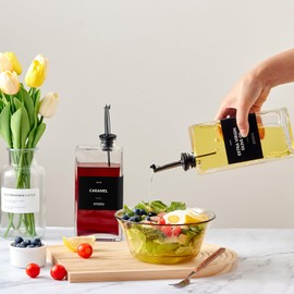 MUVEKA Olive Oil Dispenser Bottle for Kitchen, 16.9 oz/ 500 ml Cooking Oil Dispenser, Oil and Vinegar Dispenser Bottle Set, Glass Oil Container with 4 Pourer spouts, Coffee Syrup Dispenser