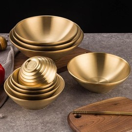 Mengbaobao Soup Bowls Ramen Bowls Set of 3 SUS304 Stainless Steel Bowl Dinner Server Bowls - Gold