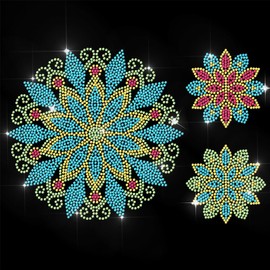 ANATTASOUL Iron on Rhinestone Transfers Mandala Flower Brooch Glitter Diamante Patch Sequin for Clothes, Large Bling Hotfix Iron On Applique for Clothing Hoodies Dress Shirt DIY Decor Gifts
