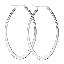 Nanafast Titanium Stainless Steel Oval-shaped Large Hoop Earrings for Women Silver