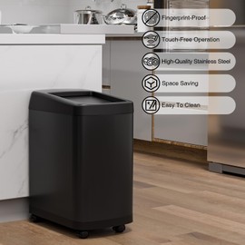 ELLO&ALLO Garbage Can Motion Sensor Trash Can 8 Gallon for Kitchen with Roll Up Lid, Automatic Touch Free High-Capacity with Wheels Black Waste Bin