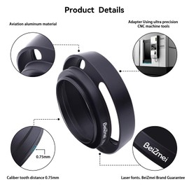 49 mm lens hood, universal lens hood for cameras made of metal, compatible with all filter brands with diameter 49 mm lenses + 49 mm lens cap