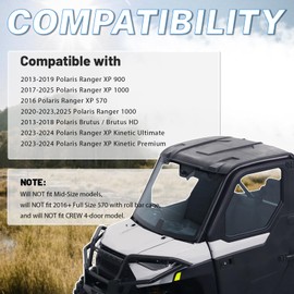 KUAFU 3-Seat UTV Sport Hard Roof Compatible with 2013-2024 Polaris Ranger XP 1000 XP 900 XP 570, XP Kinetic, Polaris Brutus Replacement for 2882911 2-Piece Combination Design Hard PP Plastic
