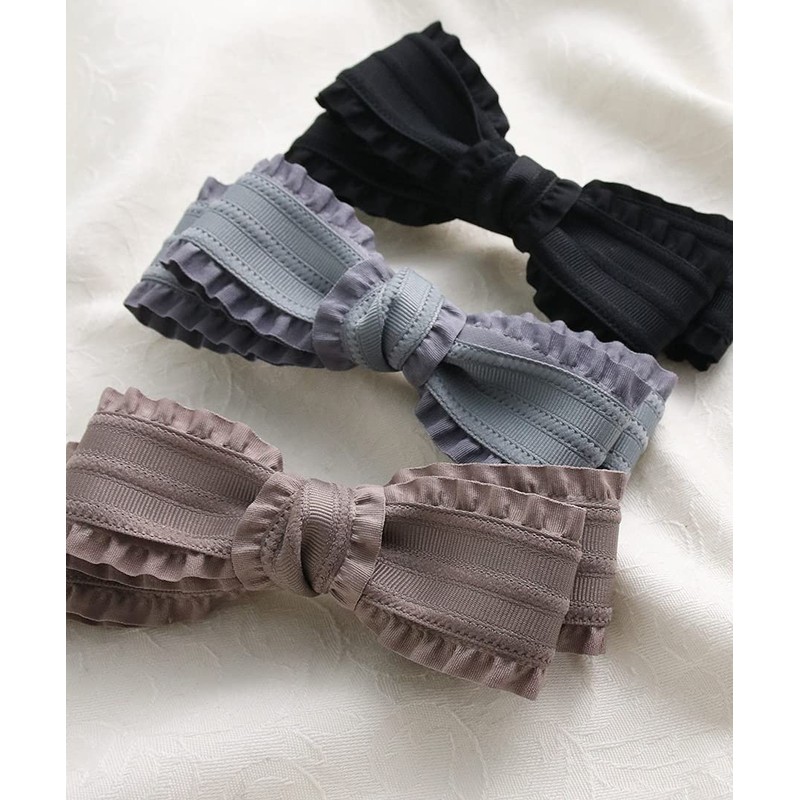 Vingtaine H7403-BK- Ruffled Ribbon Barrette, Cute, Adult, Cute, Hair Clip,