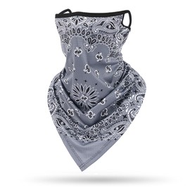 DALO Face Cover, Absorbent, Quick Drying, UV Protection, Cool, Ears, Face Mask, Sports, Outdoors, Unisex, Paisley Medallion (Gray)