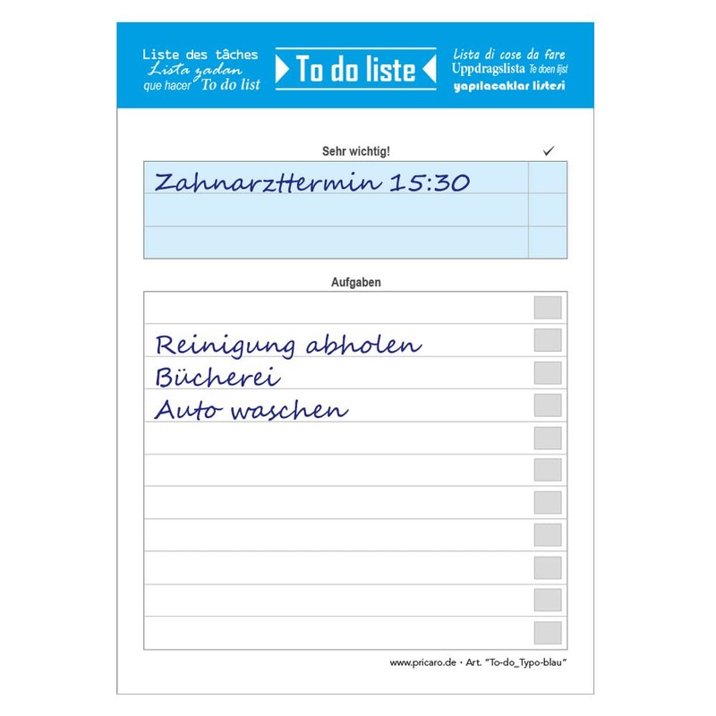 PRICARO A6 Typo-Blue To-Do List (Pack of 5)