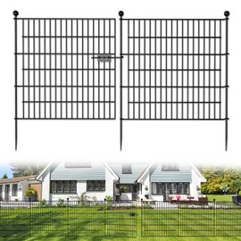 10 Panels No Dig Decorative Outdoor Garden Fence with Gate for Yard, 32 in(H) X 23.6 ft(L) Animal Barrier Fencing Rustproof Metal Wire Panel Border for Dog, Rabbits, and Patio Temporary Ground Stakes