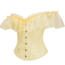 SHYMMUO Women Off Shoulder Yellow Corset Top – Ruffle Bustier Vintage Waist Cincher for Party, Renaissance, Fairycore, and Costume Outfits S
