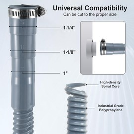 Elyfree Universal Washing Machine Drain Hose, 10ft Corrugated Flexible Washer Drain Hose, Discharge Hose Replacement for Whirlpool, GE, Kenmore, Installation Washer Hose Drain, Clamp and Hook Included