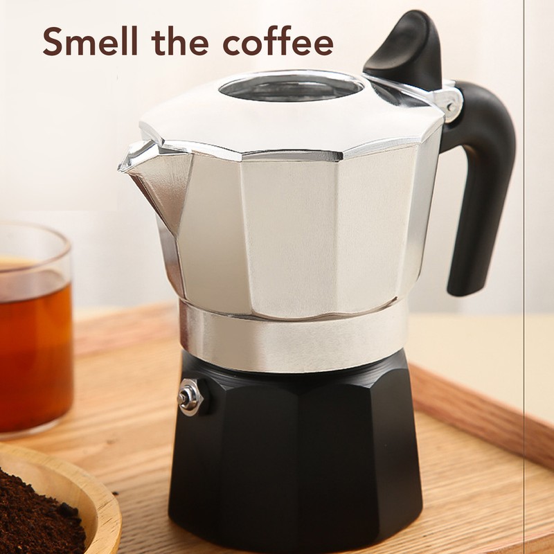 Moka Pot with Double Valve 150ML octagonal Aluminum Moka Stovetop