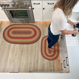 Homespice Cider Barn Red Braided Rug, Enhance Your Home with Our 16x24 Oval Small Accent Rug Kitchen Mat, Bath Mat, Door Mat