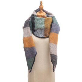 Wander Agio Women Fashion Shawl Warm Long Winter Wrap Scarves Cashmere Soft Feel Plaid Triangle Green Yellow Gray 15
