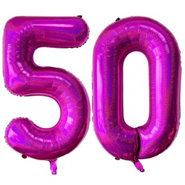 Laser Hot Pink Number 50 Balloons, 40 Inch Giant Pink Number Balloons Nylon Helium Hot Pink Number 50 Balloons for 50th Birthday Party Supplies Anniversary Event Celebration Decorations