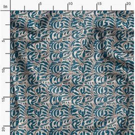 Soimoi Leaves Print - Blue, Canvas Fabric Material - 56 Inch Wide, 1 Meter, Unstitched Fabric For Upholstery, Bags, Workwear And Outdoor Gear.