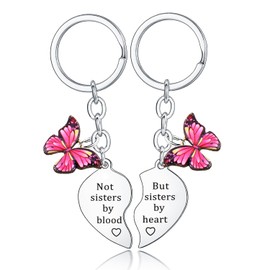 Ghloyza Not Sisters by Blood But Sister by Heart 2-Piece Heart Matching Keychain Set for Best Friends - Silver