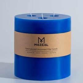 MOZEAL Extra Large 3 Wick Blue Pillar Candle, 6" x 6", Unscented, Dripless, Smokeless, and Clean-Burning. Approx. 120 Hours of Burn Time. Perfect for Weddings, Dinners, Christmas and Home Decor