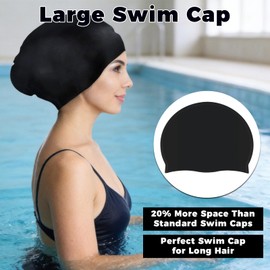 Large Silicone Swim Cap with Quick-Dry Towel,Hair Net,Nose Clip & Ear Plugs,Unisex Durable Waterproof Adult Swim Cap for Thick,Curly Hair & Dreadlocks,Keeps Hair Dry