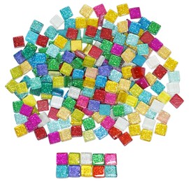 Colourful Glass Mosaic Tiles, Bulk Square Mosaic Stones Glitter Crystal Glass Pieces, Glass Tiles Glass Stones for Crafts, Home Decoration, 200 g, 1 x 1 cm (Panchromatic)