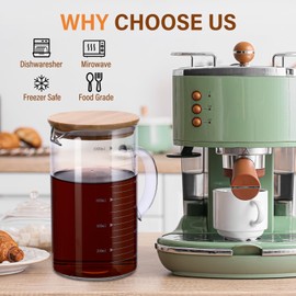 Reallnaive 3 Pack 1000 ml Graduated Beaker Mug with Handle and Lid Borosilicate Glass Multifunction Measuring Cup Measuring Pitcher for Baking, Cooking, Pouring Liquid, 33.8 oz